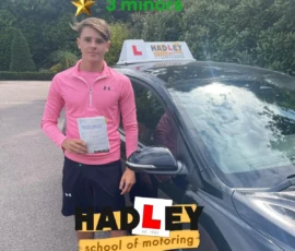 Theo (Passed) 12/06/25 Recent passer with icons highlighting they passed with 3 minors