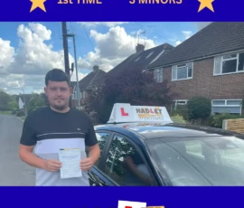 Aaron - 09/09/2025 Recent passer with icons highlighting they passed first time with 3 minors