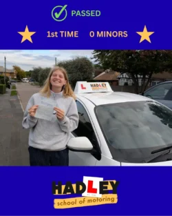 Abby - 24/09/2025 Recent passer with icons highlighting they passed first time with 0 minors
