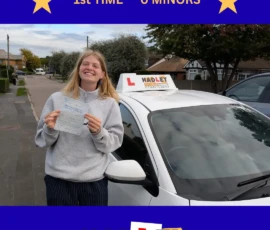 Abby - 24/09/2025 Recent passer with icons highlighting they passed first time with 0 minors