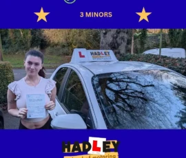 Aimee - 19/12/2025 Image of recent passer with icons displaying passed with 3 minors