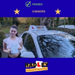 Aimee - 19/12/2025 Image of recent passer with icons displaying passed with 3 minors