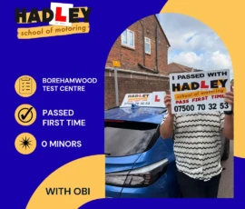 Anonymous - 13/05/2026 Image of recent passer with icons displaying first time pass with 0 minors with Obi in Borehamwood