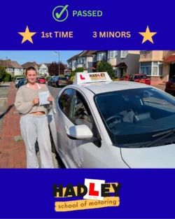 Anya - 05/08/2025 Recent passer with icons highlighting they passed first time with 3 minors