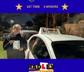 Blerta - 01/12/2025 Image of recent passer with icons displaying first time pass with 5 minors