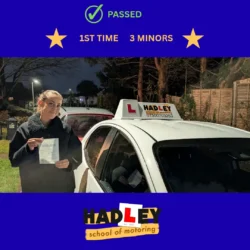 Blerta - 01/12/2025 Image of recent passer with icons displaying first time pass with 5 minors