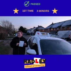 Charlie - 05/01/2026 Recent passer with icons displaying pass first time with 3 minors