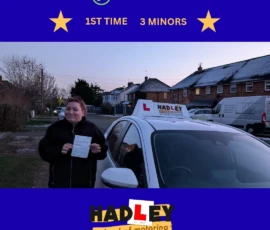 Charlie - 05/01/2026 Recent passer with icons displaying pass first time with 3 minors
