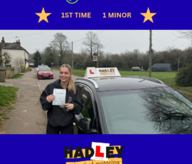 Chloe - 06/03/2026 Image of recent passer with icons displaying first time pass with 1 minor
