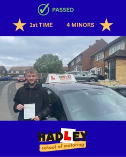 Frankie - 08/10/2025 Recent passer with icons highlighting they passed first time with 4 minors
