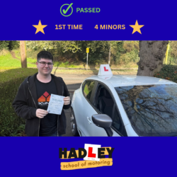 Harrison - 11/03/2026 Image of recent passer with icons displaying passed first time with 4 minors