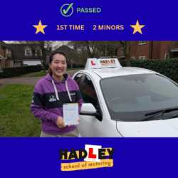 Jess - 10/02/2026 Image of recent passer with icons displaying passed first time with 2 minors