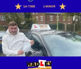 Liam - 19/11/2025 Image of recent passer with icons displaying first time pass with 1 minor