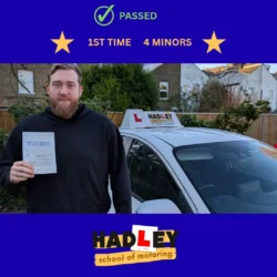 Liam - 26/11/2025 image of recent passer with icons displaying first time pass with 4 minors