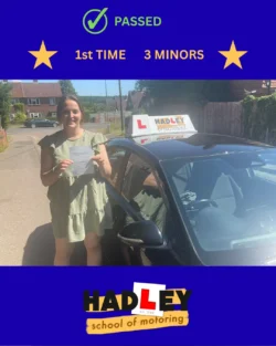 Lyndsey - 03/07/2025 Recent passer with icons highlighting they passed first time with 3 minors