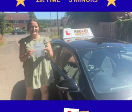 Lyndsey - 03/07/2025 Recent passer with icons highlighting they passed first time with 3 minors