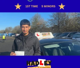 Muzzammil - 02/12/2025 Image of recent passer with icons displaying first time pass with 5 minors