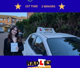 Talia - 19/12/2025 Image of recent passer with icons displaying passed first time with 2 minors