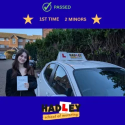 Talia - 19/12/2025 Image of recent passer with icons displaying passed first time with 2 minors