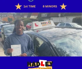 Vivienne - 05/11/2025 Image of recent passer with icon displaying pass first time 8 minors