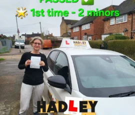 Charlotte(Borehamwood) Recent passer with icons highlighting they passed first time with 2 minors