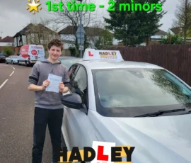 Jonah (Borehamwood) 15/03/2023 Recent passer with icons highlighting they passed first time with 2 minors