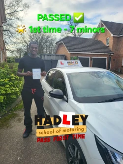 Ayden (Colney Heath) 21/03/2024 Recent passer with icons highlighting they passed first time with 7 minors