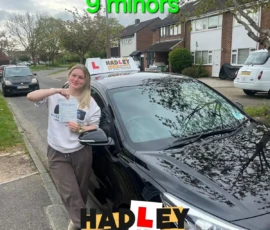 Katie (1st Time Passer) Recent passer with icons highlighting they passed with 9 minors