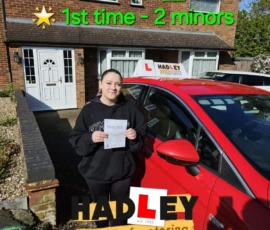 Ella (1st Time Passer) 25/04/2024 Recent passer with icons highlighting they passed first time with 2 minors