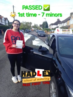 Gabriella (1st Time Passer) 26/04/2024 Recent passer with icons highlighting they passed first time with 7 minors