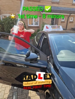 Kayla (1st Time Passer) 09/05/2024 Recent passer with icons highlighting they passed first time with 8 minors