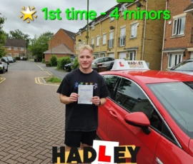 Ben (1st Time Passer) 23/05/2024 Recent passer with icons highlighting they passed first time with 4 minors