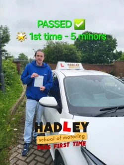 Kyle (1st Time Passer) 28/05/2024 Recent passer with icons highlighting they passed first time with 5 minors