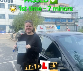 Ellie (1st Time Passer) 13/06/2024 Recent passer with icons highlighting they passed first time with 7 minors
