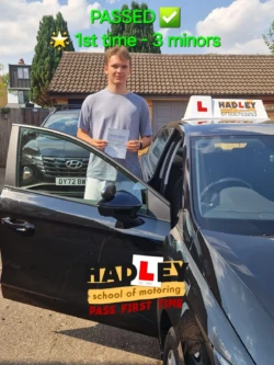 Jack (1st Time Passer) 01/08/2024 Recent passer with icons highlighting they passed first time with 3 minors