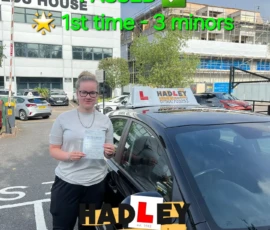Soph (1st time passer) 14/08/2024 Recent passer with icons highlighting they passed first time with 3 minors