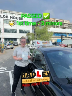 Soph (1st time passer) 14/08/2024 Recent passer with icons highlighting they passed first time with 3 minors