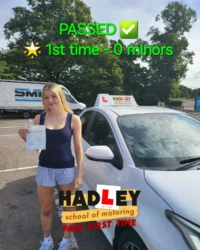 Laila (1st time passer) 14/08/2024 Recent passer with icons highlighting they passed first time with 0 minors
