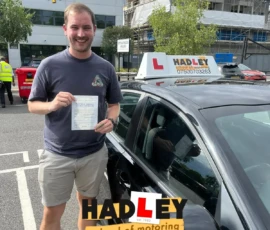 Sam (1st Time Pass) 14/08/2024 Recent passer with icons highlighting they passed first time with 1 minor