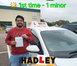 Farhaan (1st Time Pass) 20/09/2024 Recent passer with icons highlighting they passed first time with 1 minor