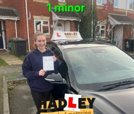 Mya (1st Time Pass) 19/12/2024 Recent passer with icons highlighting they passed with 1 minor
