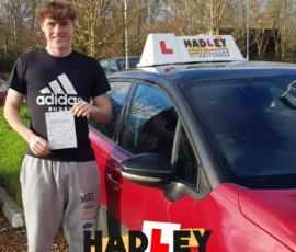 Alfie (1st Time Pass) 07/01/2025 Recent passer with icons highlighting they passed first time with 1 minor