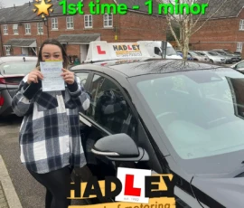 Sophie (1st Time Pass) 17/01/2025 Recent passer with icons highlighting they passed first time with 1 minor