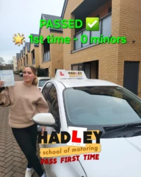 Ellie (1st Time Pass) 05/02/2025 Recent passer with icons highlighting they passed first time with 0 minors