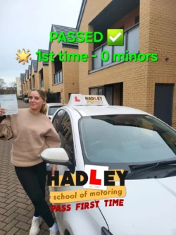 Ellie (1st Time Pass) 05/02/2025 Recent passer with icons highlighting they passed first time with 0 minors