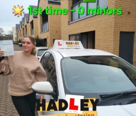 Ellie (1st Time Pass) 05/02/2025 Recent passer with icons highlighting they passed first time with 0 minors