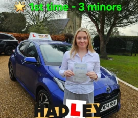 Georgia (1st Time Pass) 24/02/2025 Recent passer with icons highlighting they passed first time with 3 minors