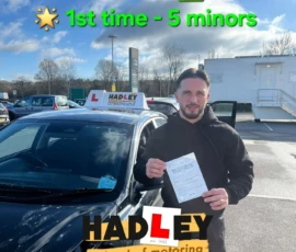 Luca (1st Time Pass) 27/02/2025 Recent passer with icons highlighting they passed first time with 5 minors