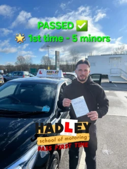 Luca (1st Time Pass) 27/02/2025 Recent passer with icons highlighting they passed first time with 5 minors