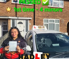 Nina ( 1st Time Pass) 28/03/2025 Recent passer with icons highlighting they passed first time with 4 minors